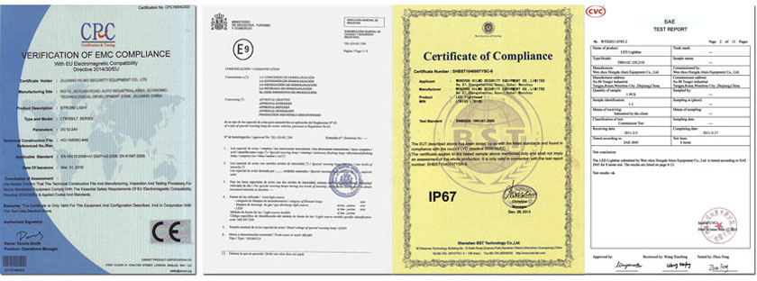 Certificates of Amber LED Lights for Trucks